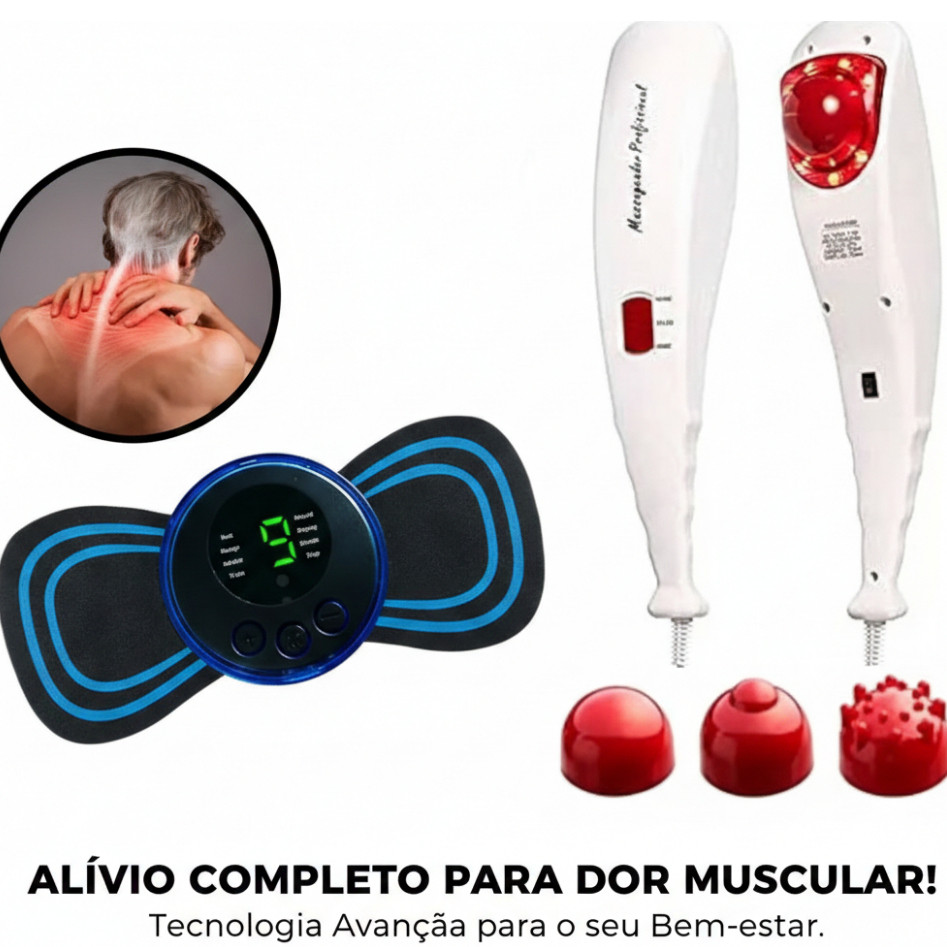 KIT Massageadores Elétricos Corporal Infravermelho + Portátil Recarregável Relaxante Muscular