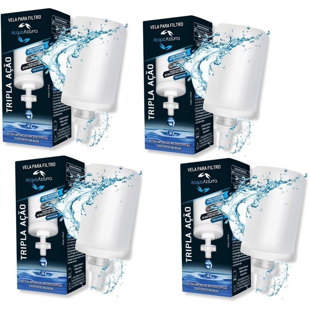 Kit 4 Velas Tripla Ação Com Carvao Ativado Para Filtro Barro Premium Alcalina Un