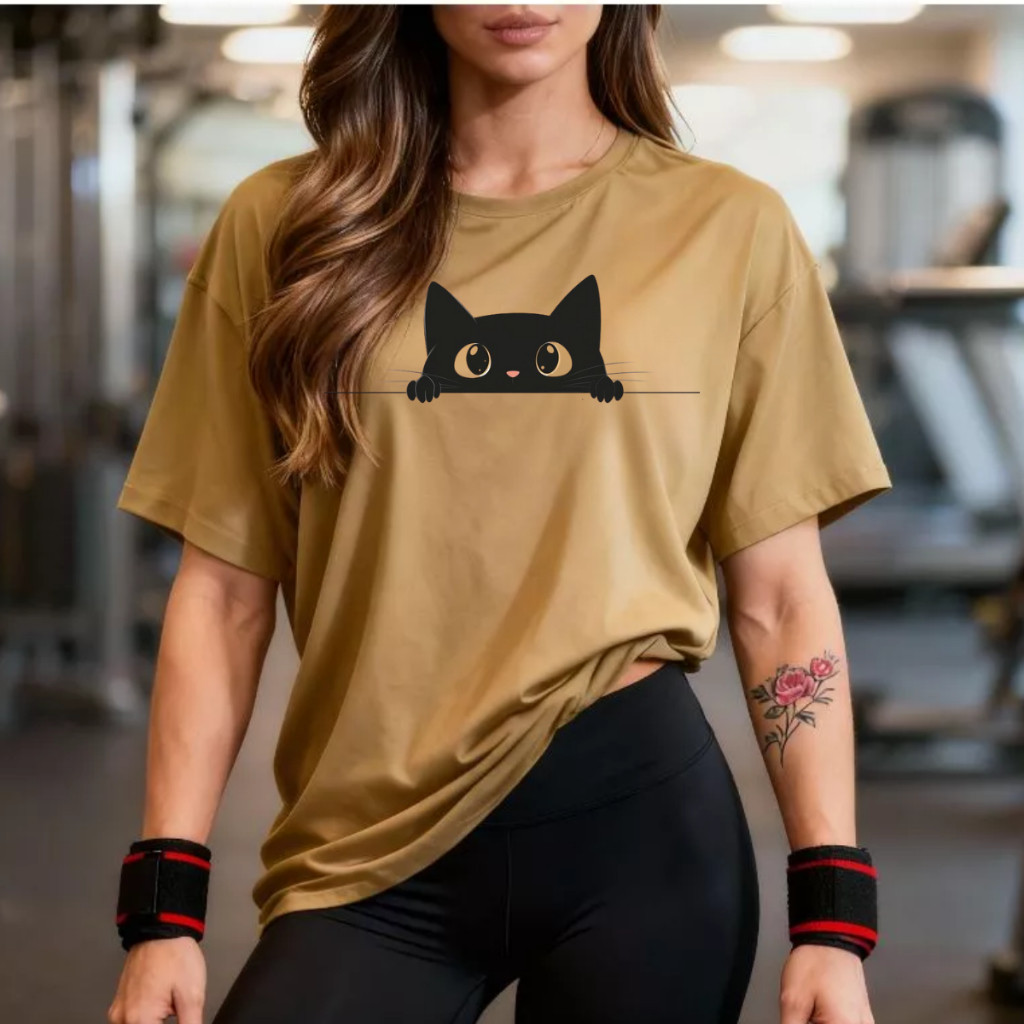 Camisa Blusa  Gatinho Escondido Feminina 100% Algodão Estampada Academia Casual Estilosa Confortavel  Envio Rápido