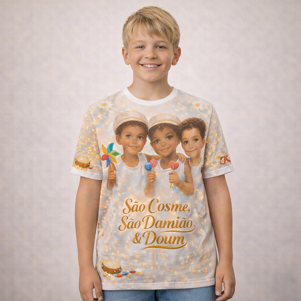 Camiseta Adulto e Juvenil São Cosme São Damião Doum Camisa Presente Religioso