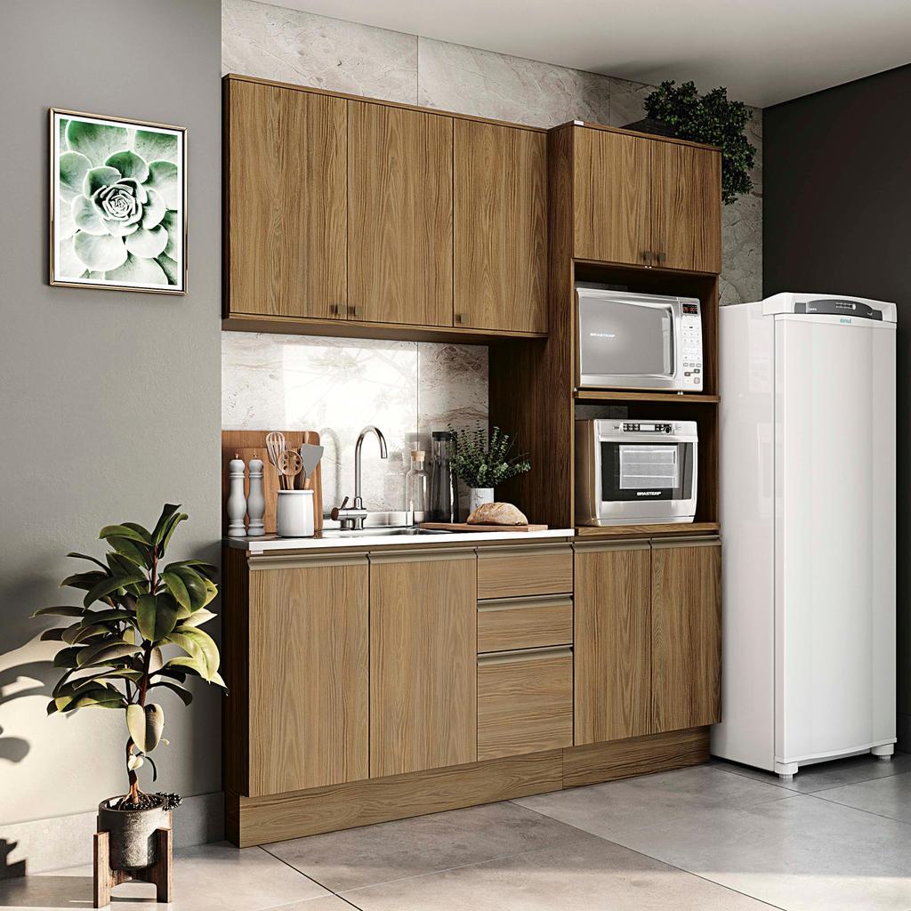 Cozinha Compacta Celeste Kappesberg 100% MDF Nogueira 190cm