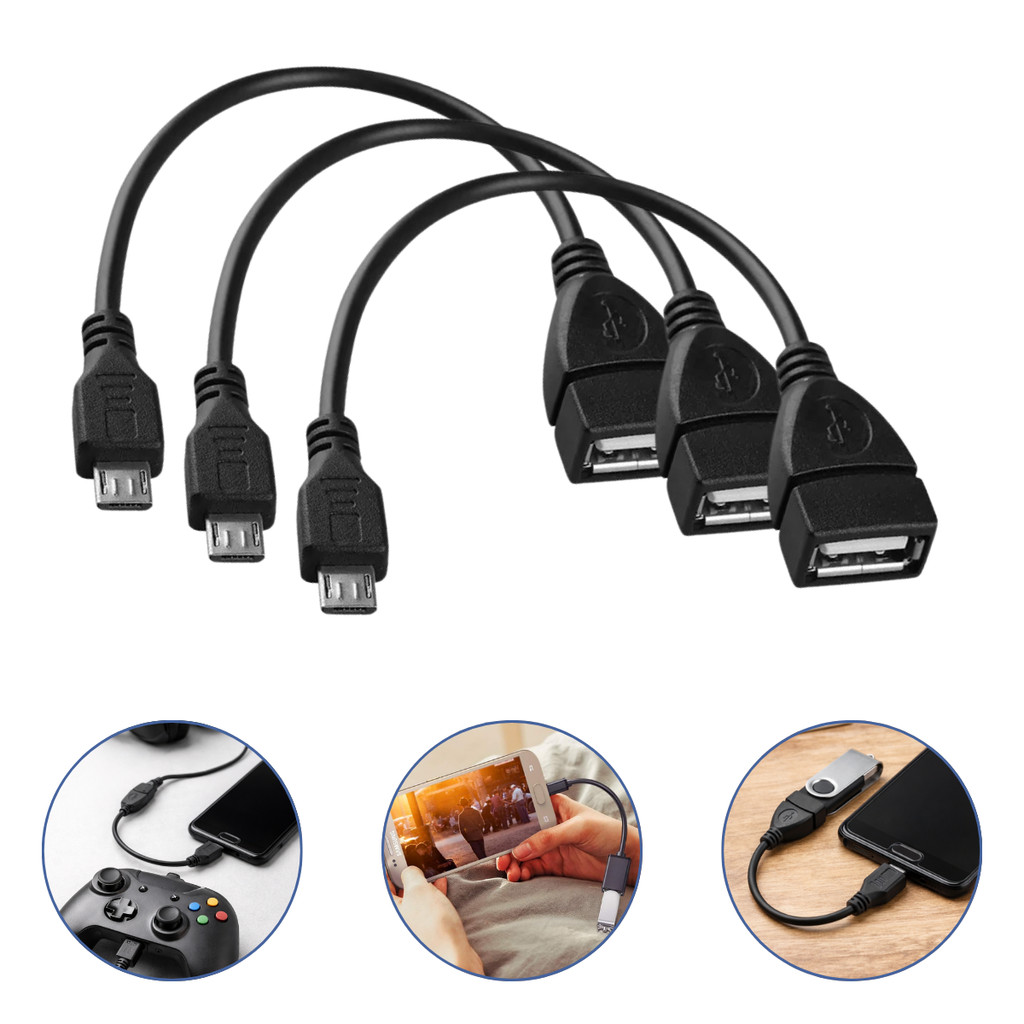 Kit 3 Cabo Otg Usb 2.0 Pendrive Para Celular Tablet Teclado Universal V8 Micro USB