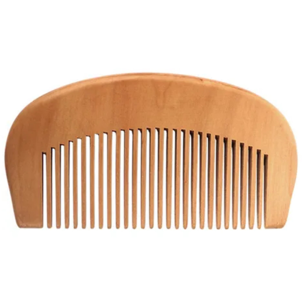 PENTE DE MADEIRA P/ BARBA E BIGODE CURVO CLÁSSICO MEIA LUA ANT FRIZZ MASCULINO BARBEARIA