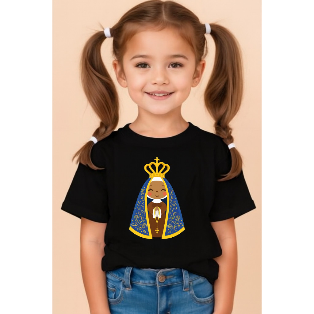 Camiseta Infantil Feminina Nossa Senhora Aparecida – Fé e Doçura para Pequenas Devotas