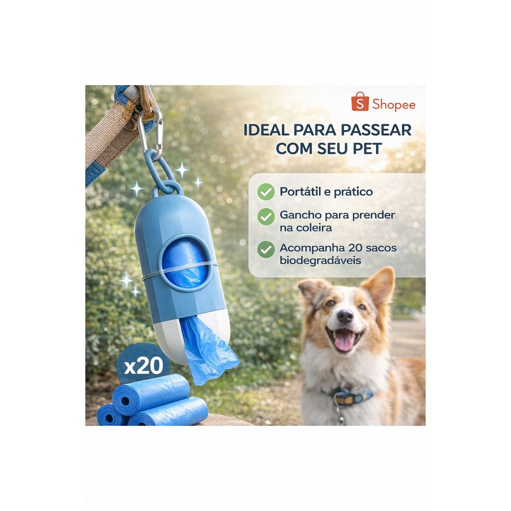 Porta Saquinho Higiênico Pet Cata Caca Refil Biodegradável