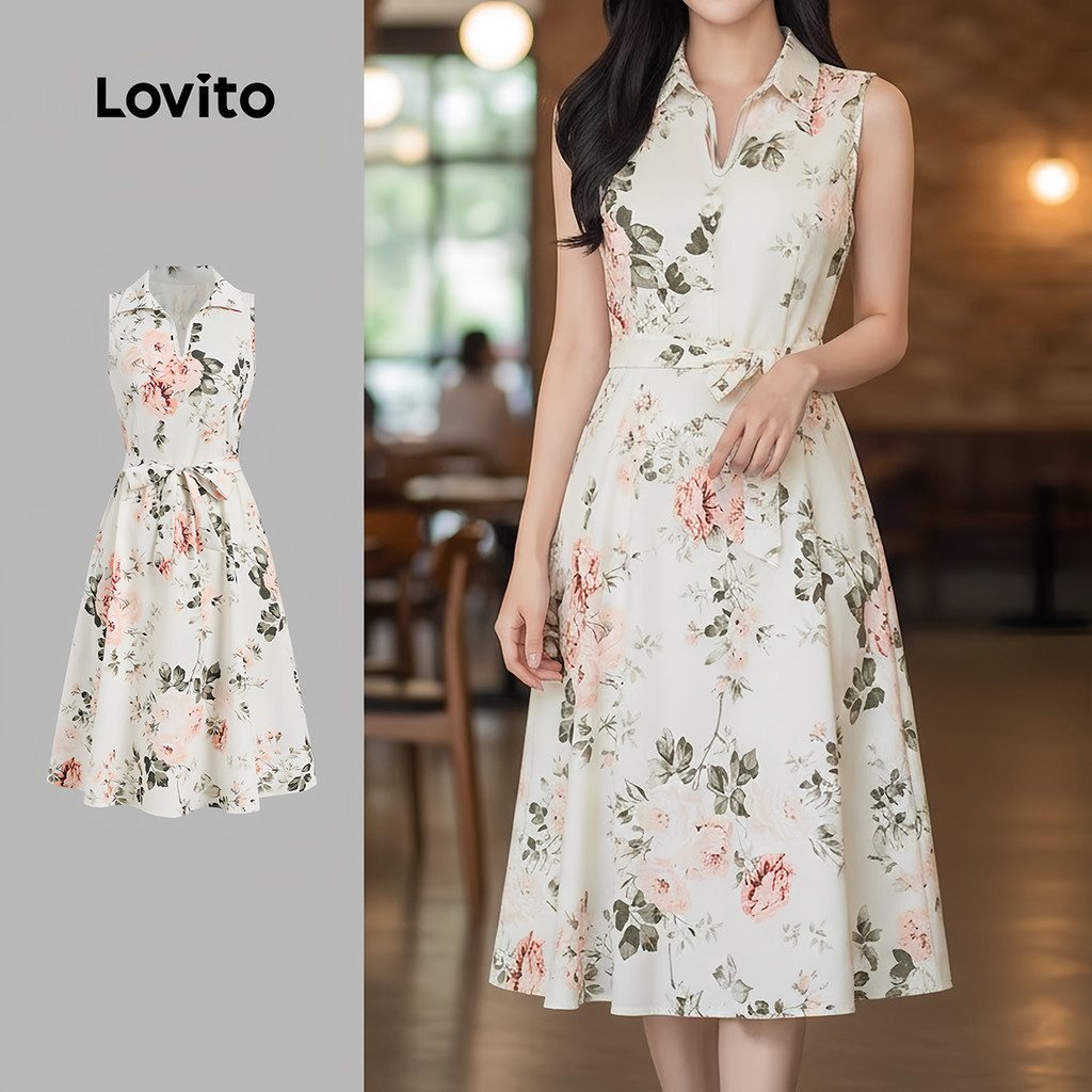 Lovito  Padrão de Vestido Casual com Laço para Primavera/verão para Mulheres L171ED501 em Oferta na Shopee