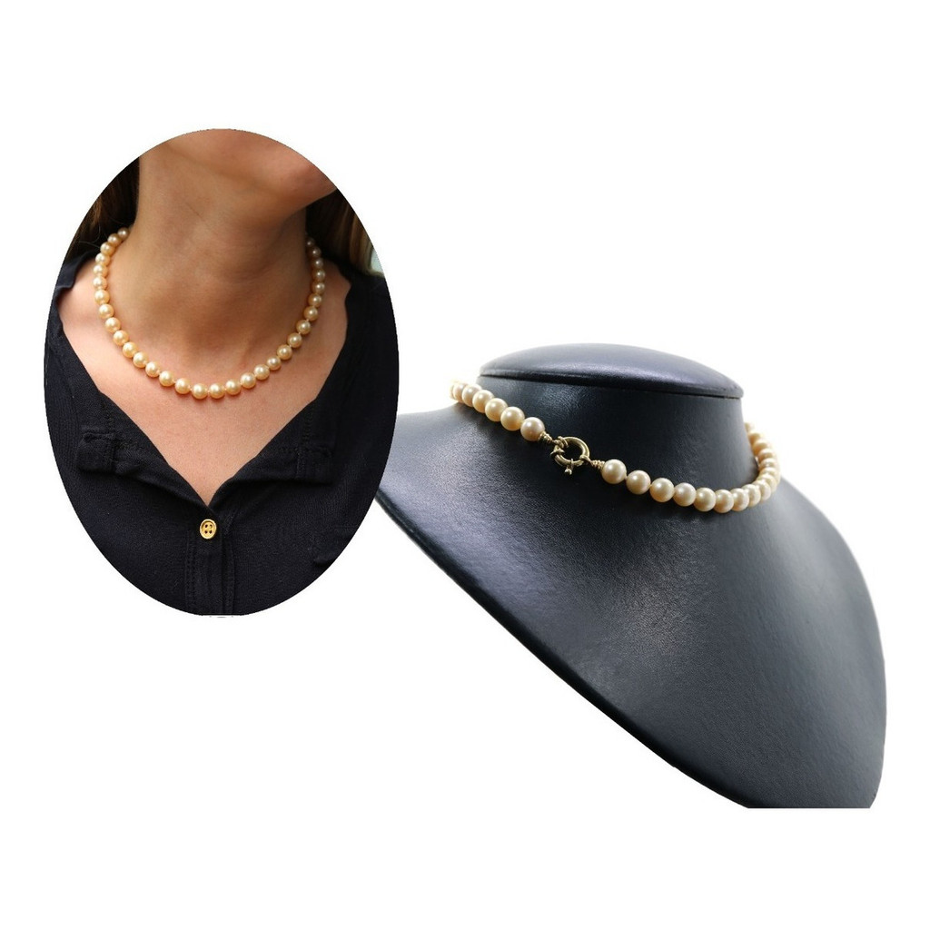 Colar Choker Pérola Dourada 8,5mm Gargantilha Elegante Ouro Champagne