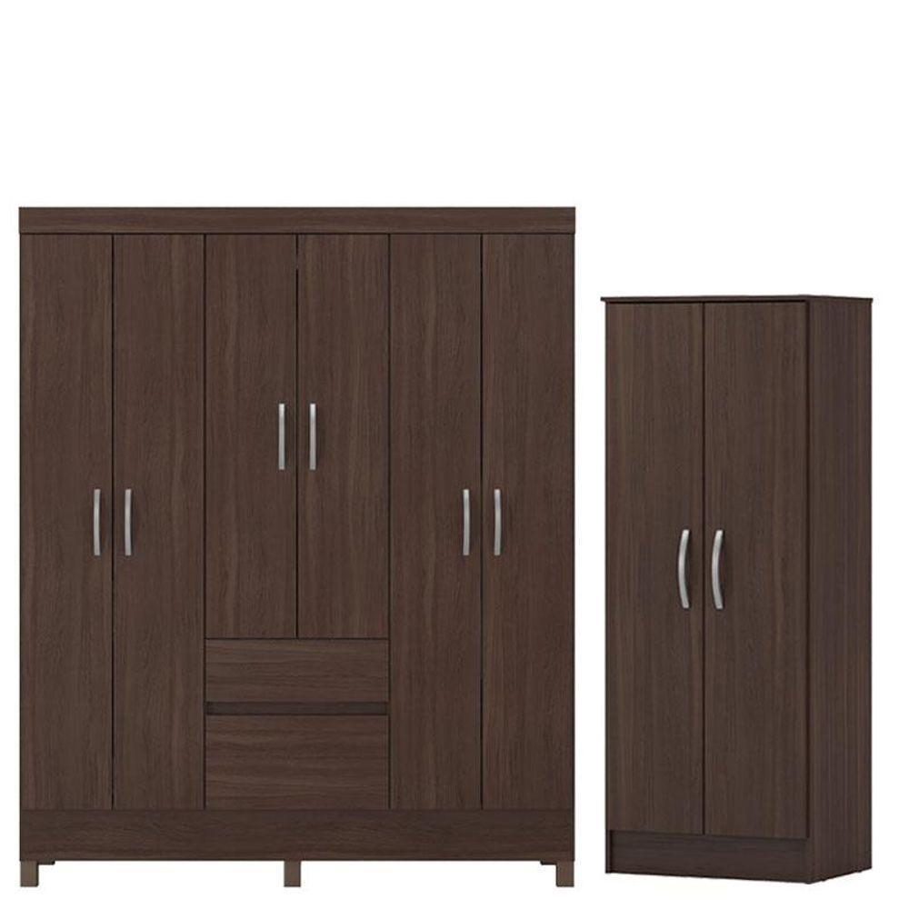 Guarda Roupa Casal Flash 2 Com Multiuso Viena Café - Demóbile