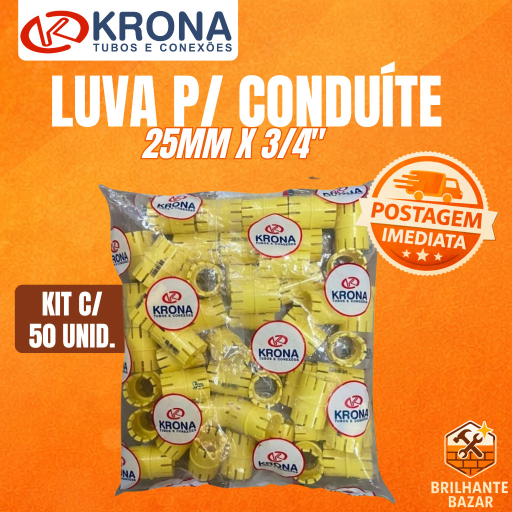 Luva P/conduite Pvc Krona Amarela 3/4 Kit C/50 em Oferta na Shopee