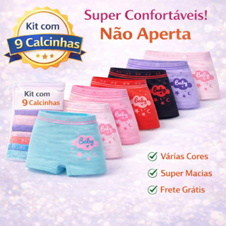 Kit até 9 Calcinhas Microfibra Box Shortinho Infantil Estampada 0 a 14 anos em Oferta na Shopee