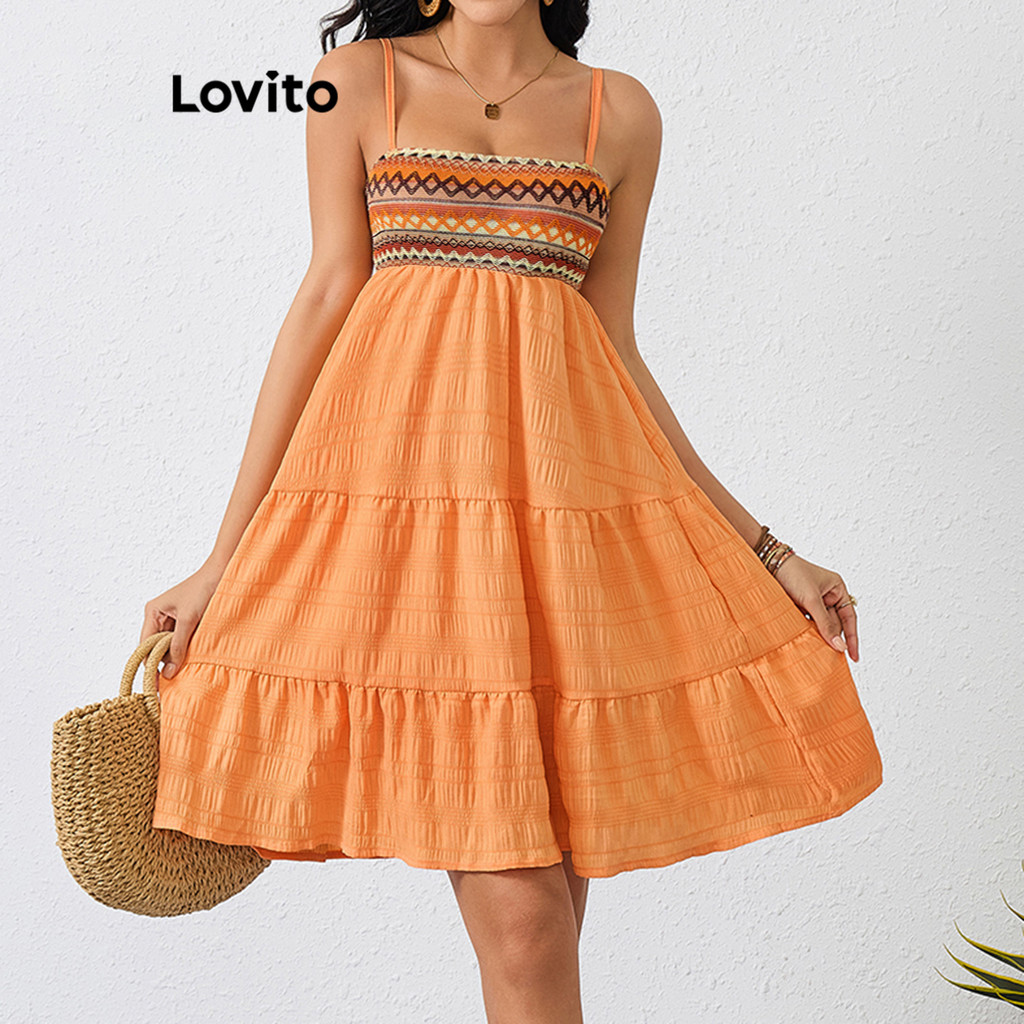 Lovito Vestido Boho Vestido Jacquard Geométrico Para Mulheres LBL17589