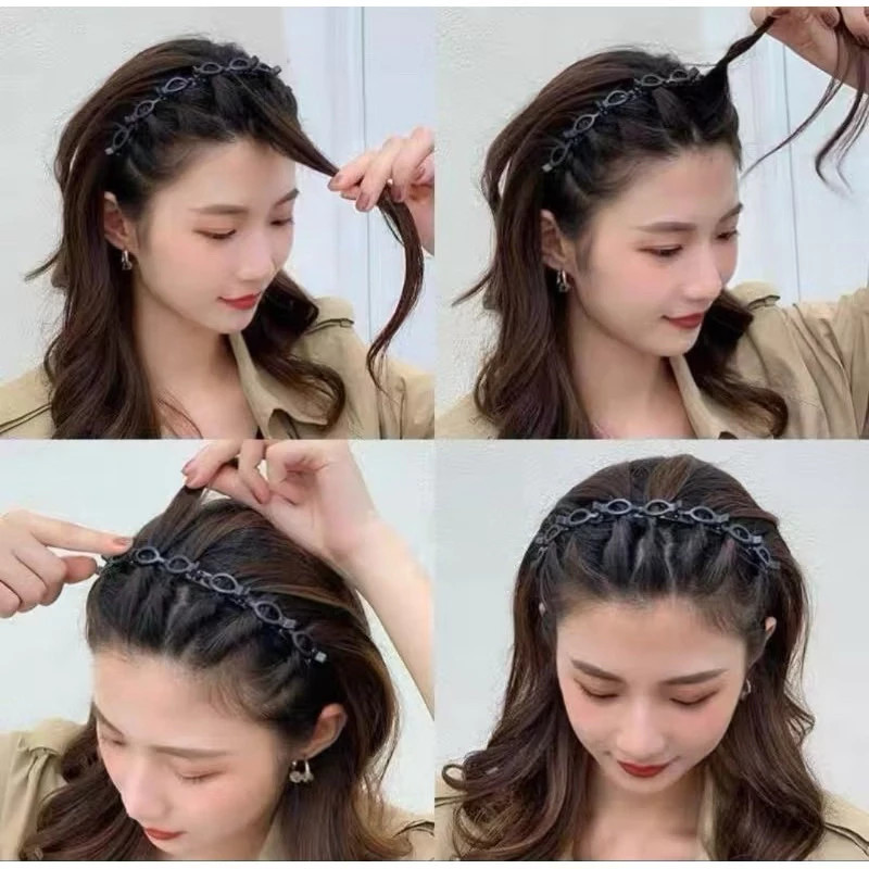 Tiara Jacaré Dupla Camada com Presilhas Trançado | Acessório 2 em 1 para Penteados Rápidos em Oferta na Shopee