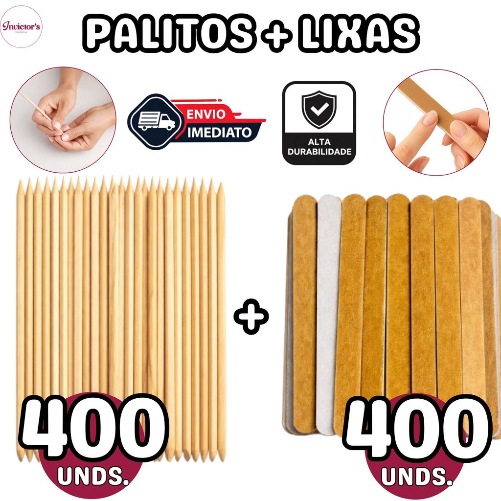 400 Palitos Manicure + 400 Lixas Mini Parda