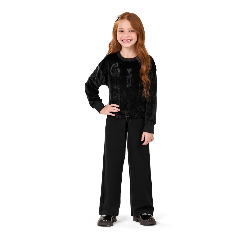Conjunto Infantil Menina Blusão Plush Elian Preto em Oferta na Shopee