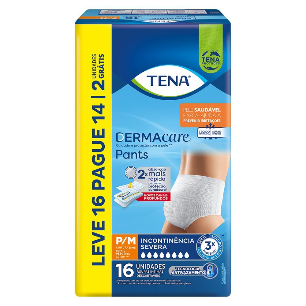 Roupa Intima Tena Pants Dermacare Tamanho P/M com 16 Unidades em Oferta na Shopee