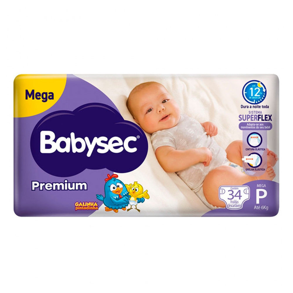 Fralda Babysec Premium Tamanho P com 34 Fraldas Descartáveis em Oferta na Shopee