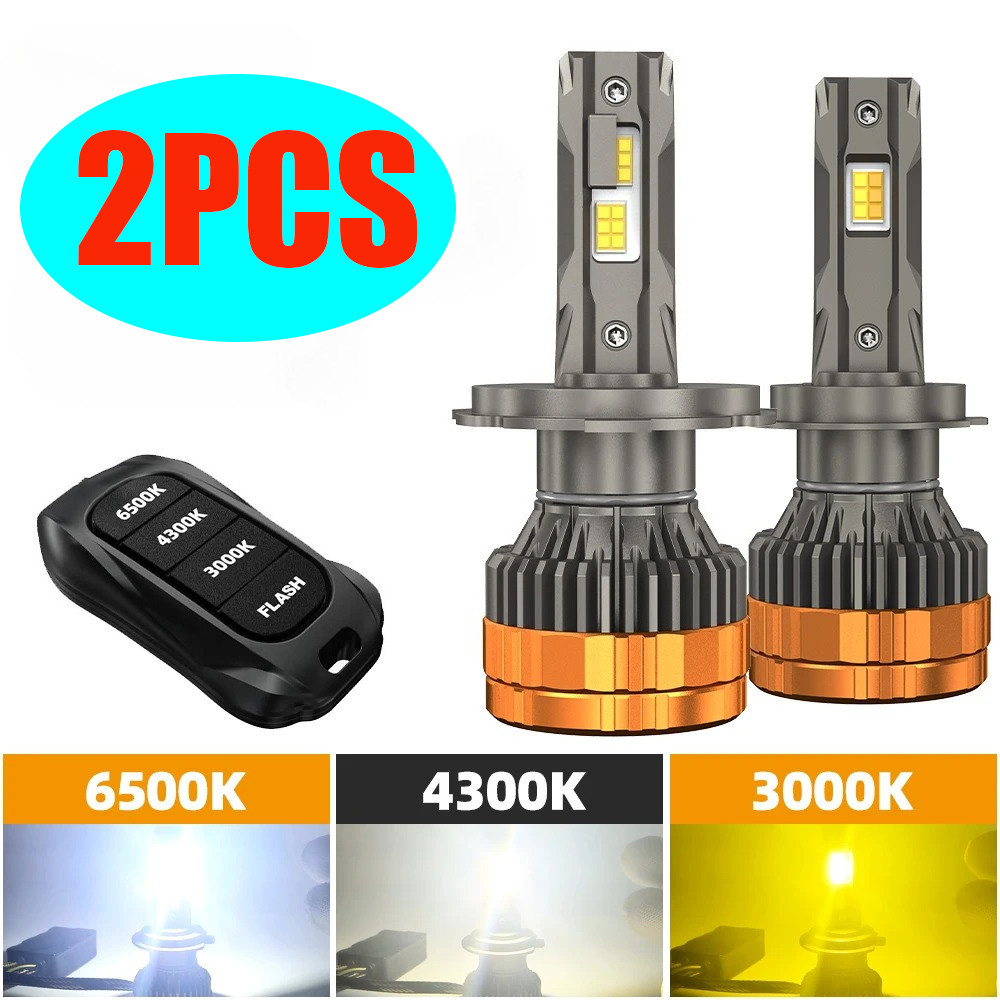 2 Pcs H7 H4 Faróis LED H1 H11 9005 9006 9012 6500K 4300K 3000K Controle Remoto De Três Cores Para Luzes De Carro