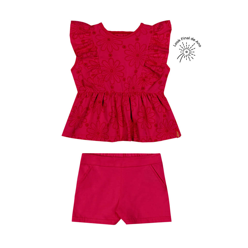 Conjunto Bebê Menina Floral Devorê Elian Vermelho em Oferta na Shopee
