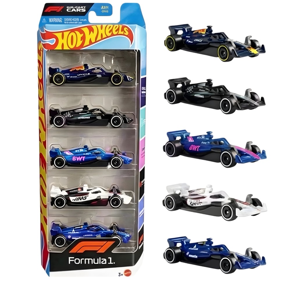 Hot Wheels Pack 5 Carrinhos Miniatura Formula 1 Edição 2025 Colecionável - Mattel