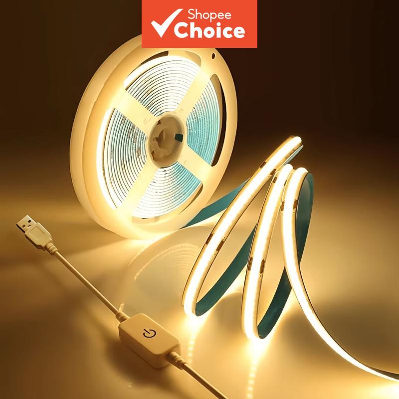  Fita de LED COB USB 5V 320 LEDs por metro, sensor de toque, fita dimerizável para TV, espelho, cozinha, quarto, lâmpada