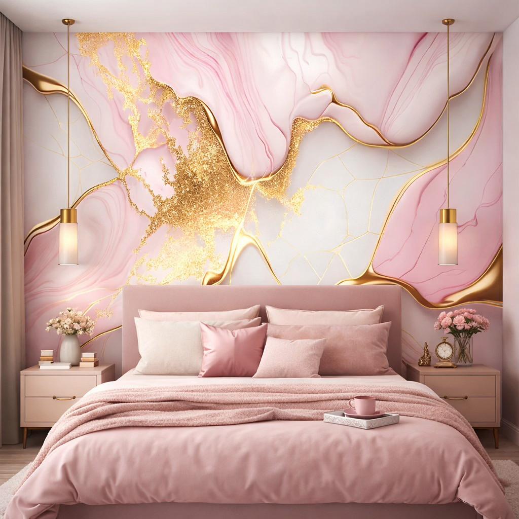 Papel de Parede Adesivo Mármore Rosa  Decoração Casa  Painel Completo