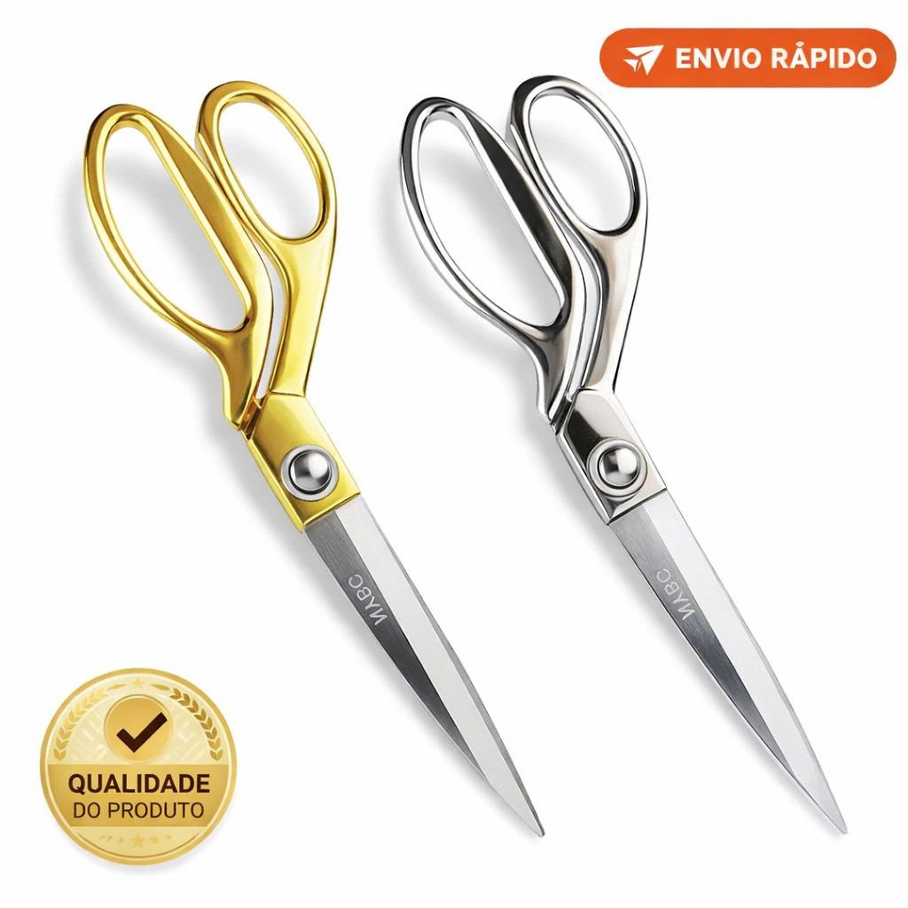 Tesoura Dourada e Prata Uso Profissional para Costureira Tapeceiro Forjada Alfaiate