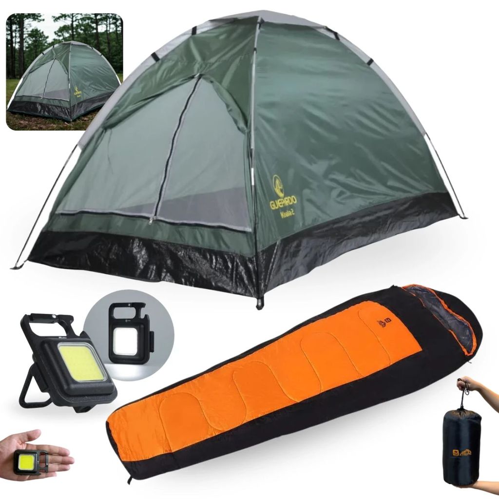 Kit Saco de Dormir Xtreme Sarcófago -5°c Á +15°c + Barraca Koala 2 Pessoas 600mm + Lanterna Keyled