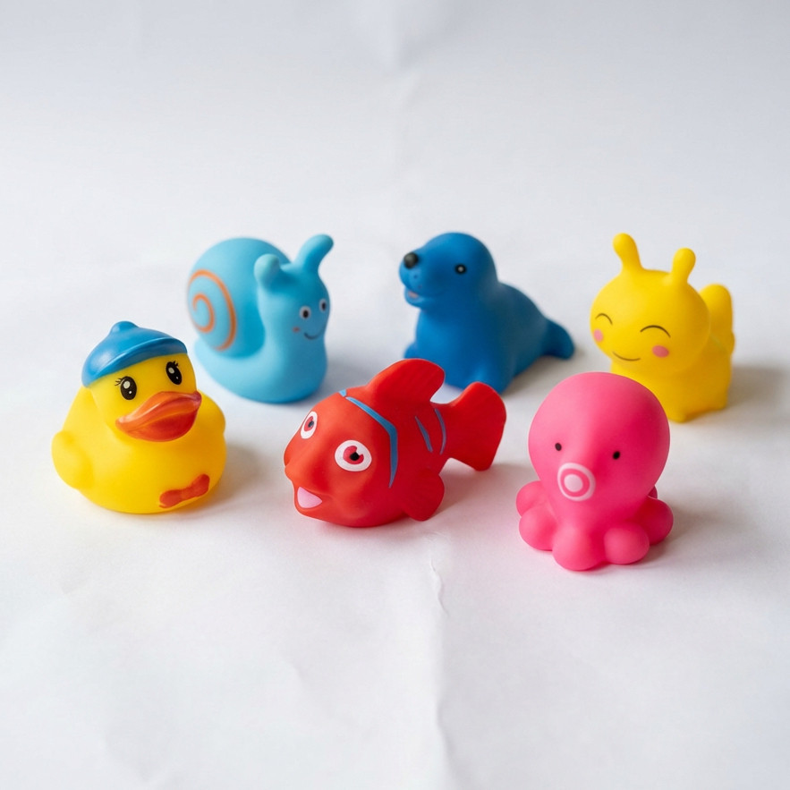 Kit 6/8 Brinquedos de Banho Infantil Flutuantes – Patinhos e Animais Coloridos para Banheira e Piscina