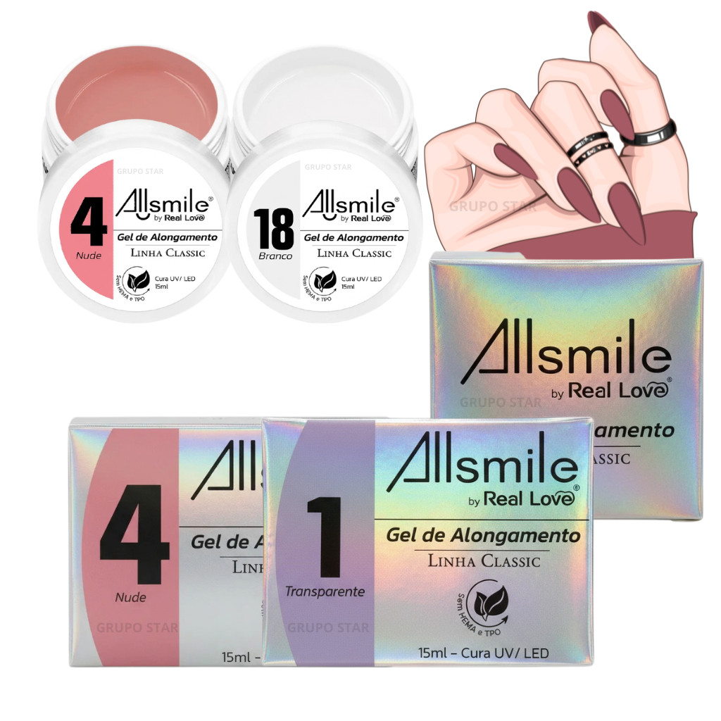Kit C/2 Gel Alongamento Construtor Unhas AllSmile - Real Love em Oferta na Shopee