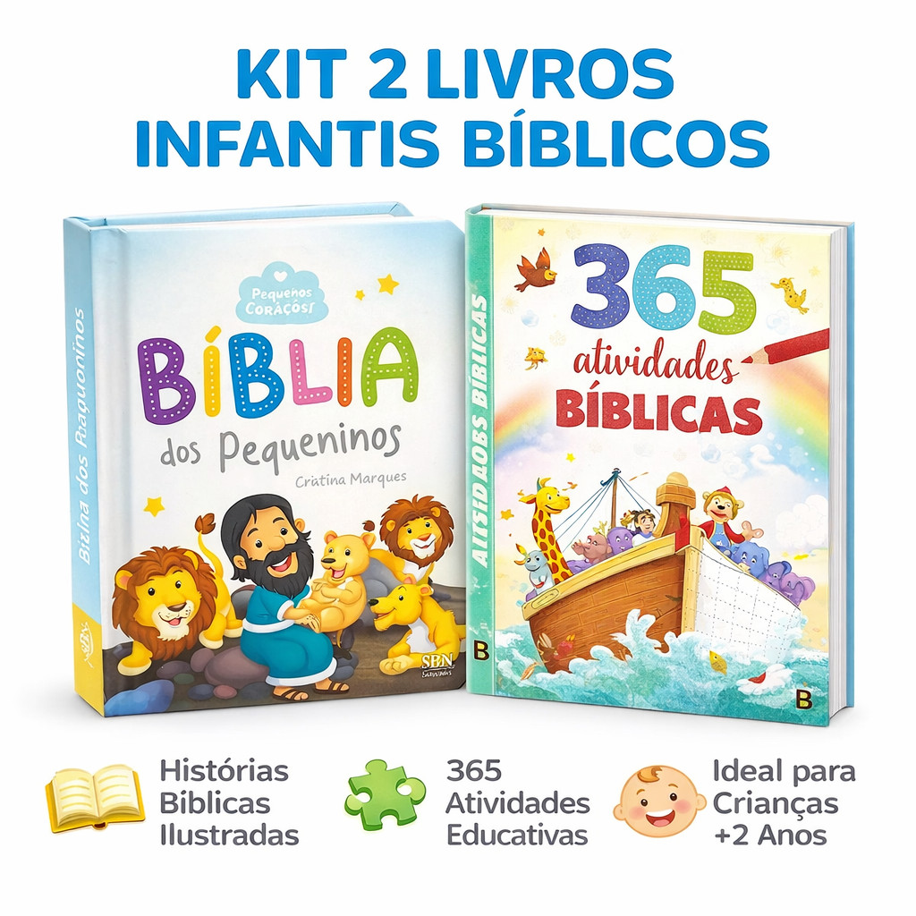 Kit Bíblia Infantil + 365 Atividades Bíblicas | Livro Bíblico Ilustrado + Livro Educativo Cristão