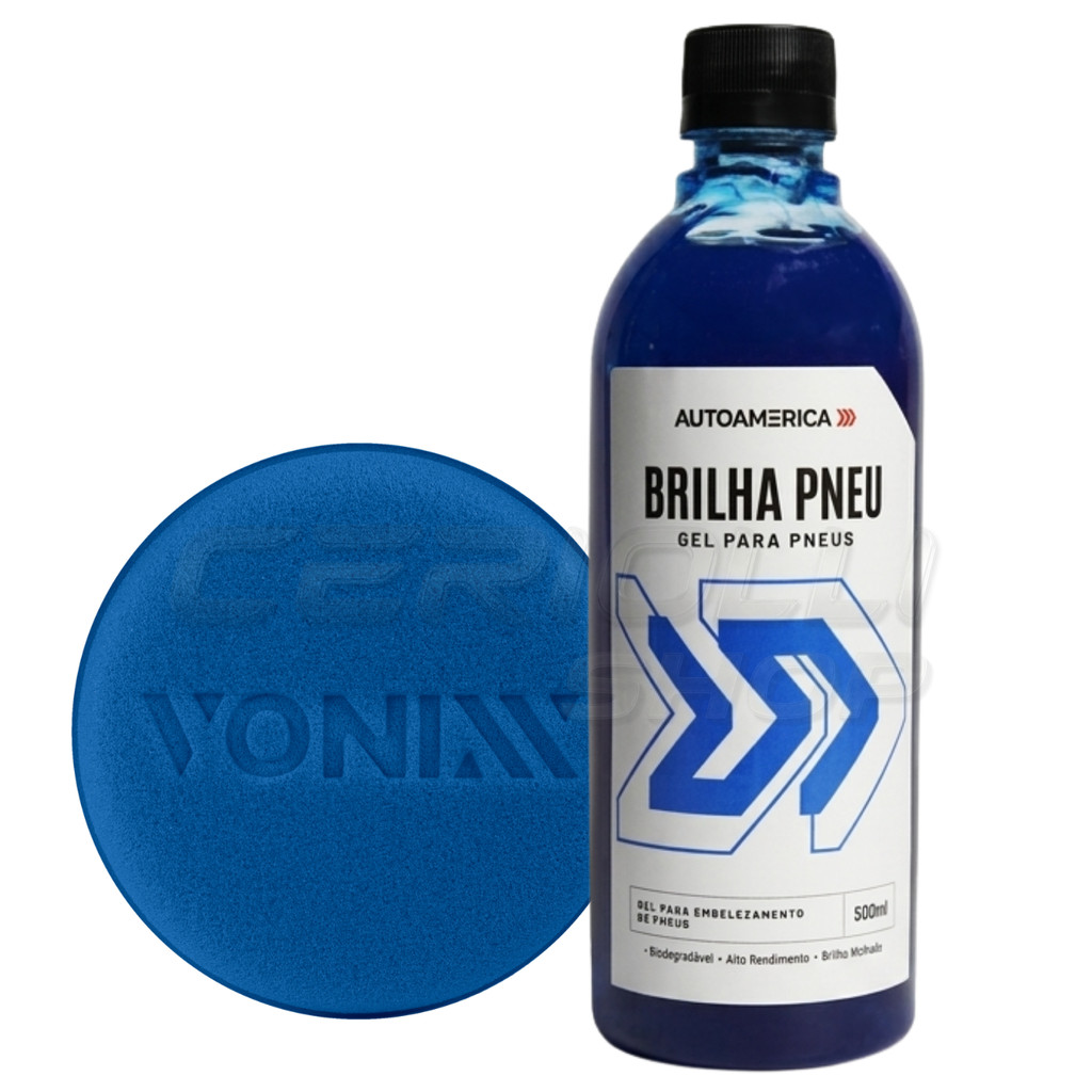 Kit Pretinho Brilha Pneu 500ML Autoamerica + Aplicador de Brinde