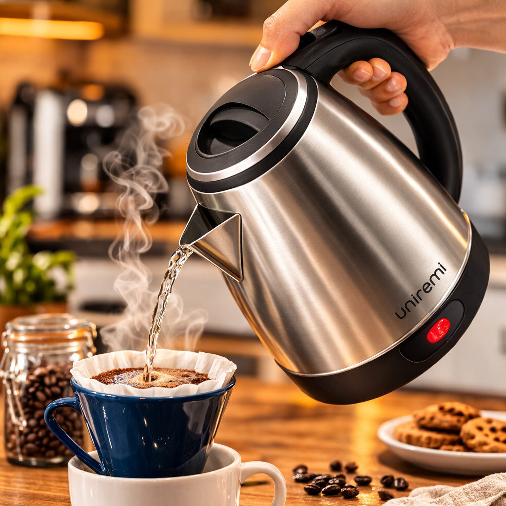 Chaleira Elétrica Térmica Inox Prateada Unitemermi 120V ou 220V Automática 1.8 Litros Aquecimento Rápido