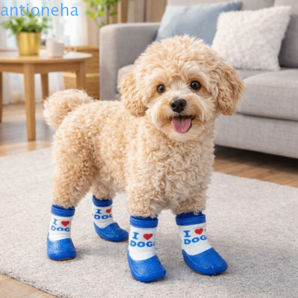 ANTIONEHA 4 Peças/set Botas De Meias Para Animais De Estimação , Quentes Impermeáveis Cães , Capas Ajustáveis Pés De Cac