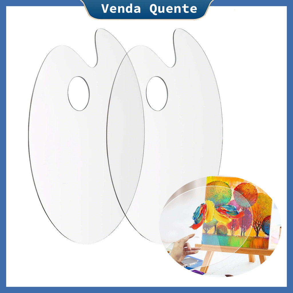 2 peças Paleta Oval de Artista Bandeja de Tinta Acrílica a óleo para Artesanato Com Polegar Furo, 20 x 30 cm