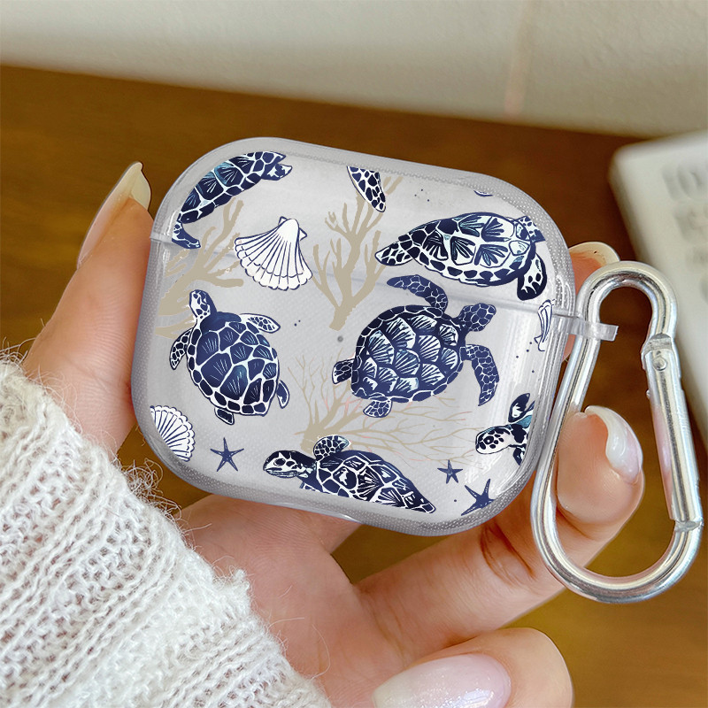 Capa De Fone De Ouvido Para AirPods Pro2/Pro3/Pro Azul Tartaruga Baleia Tubarão Impressão Caso Com Chaveiro 4/3/2/1