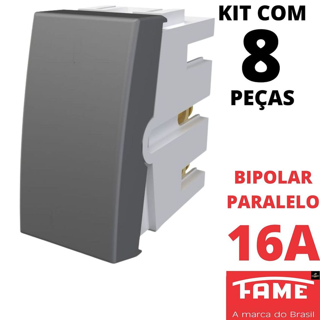 8un Módulo Interruptor Bipolar Paralelo Three Way 16A Habitat Onix Cinza FAME