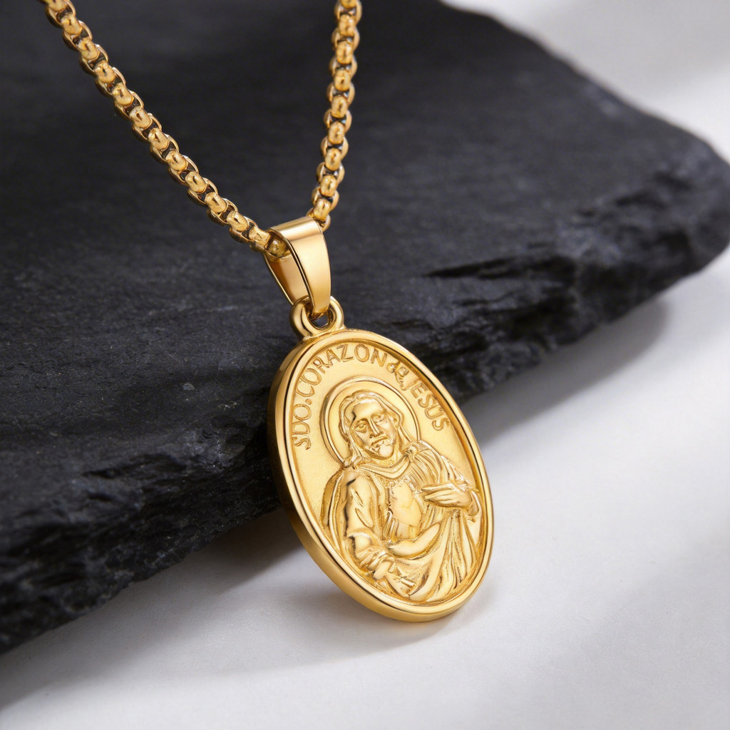 Colar Com Pingente Dupla Face Católico Vnox Banhado A Ouro 18k Jesus Sagrado Coração E Nossa Senhora Do Coromot Presente · foto 2