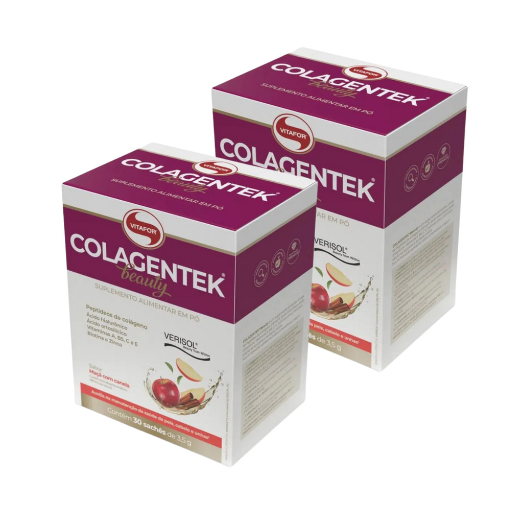 Kit 2X: Colagentek Beauty Maçã/Canela 3,5g Vitafor 30 Sachês