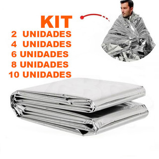 KIT com 2 UN, 4 UN, 6 UN, 8 UN, 10 UN Cobertor Manta Térmica Aluminizado 2,10 x 1,40m Para Resgate e Camping -