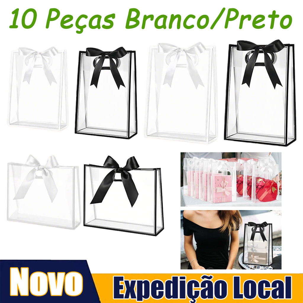 10 peças de sacola transparente, sacola de presente reutilizável em PVC,Sacolas de presente para convidados,Reutilizável