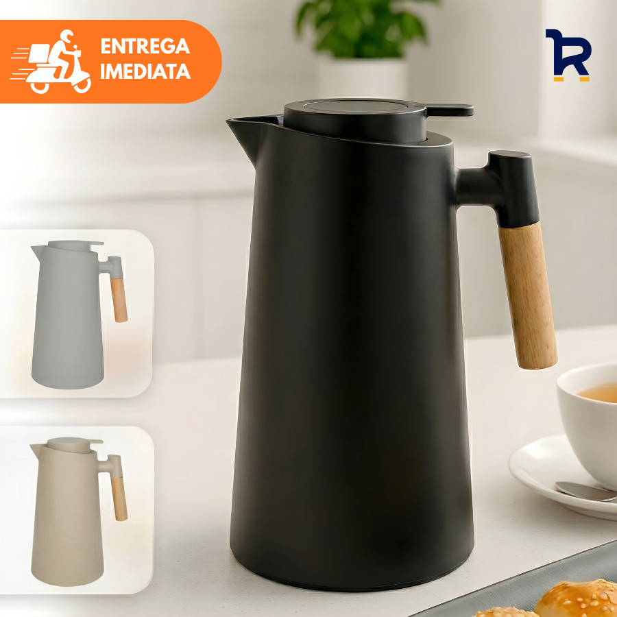 Garrafa Térmica Café 1 Litro Nórdica Cabo de Madeira Cafeteira Chá Água Mantém Quente e Frio em Oferta na Shopee