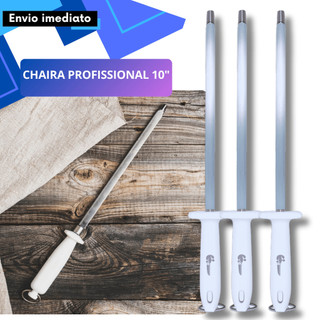 Chaira 10” Inox Alto Brilho Profissional Mantém Fio Sempre Afiado Churrasco Açougue Churrascaria