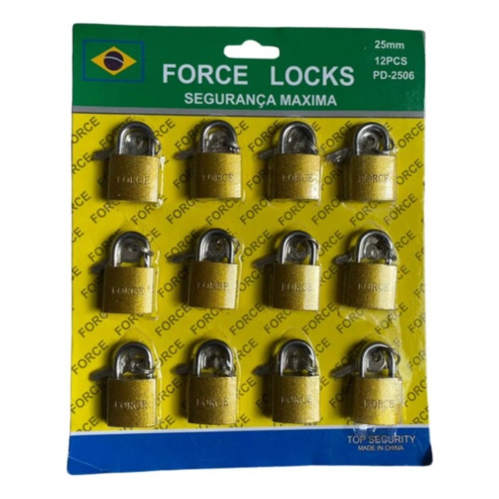 Cadeado Force Looks 25mm Cartela C/ 12 Unidades