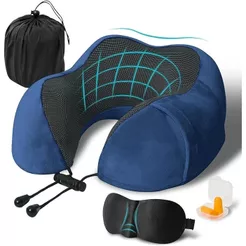 Kit Almofada de Pescoço Formato U Viagem | Espuma Viscoelástica Confortável Ortopédica, Ideal para Avião e Ônibus