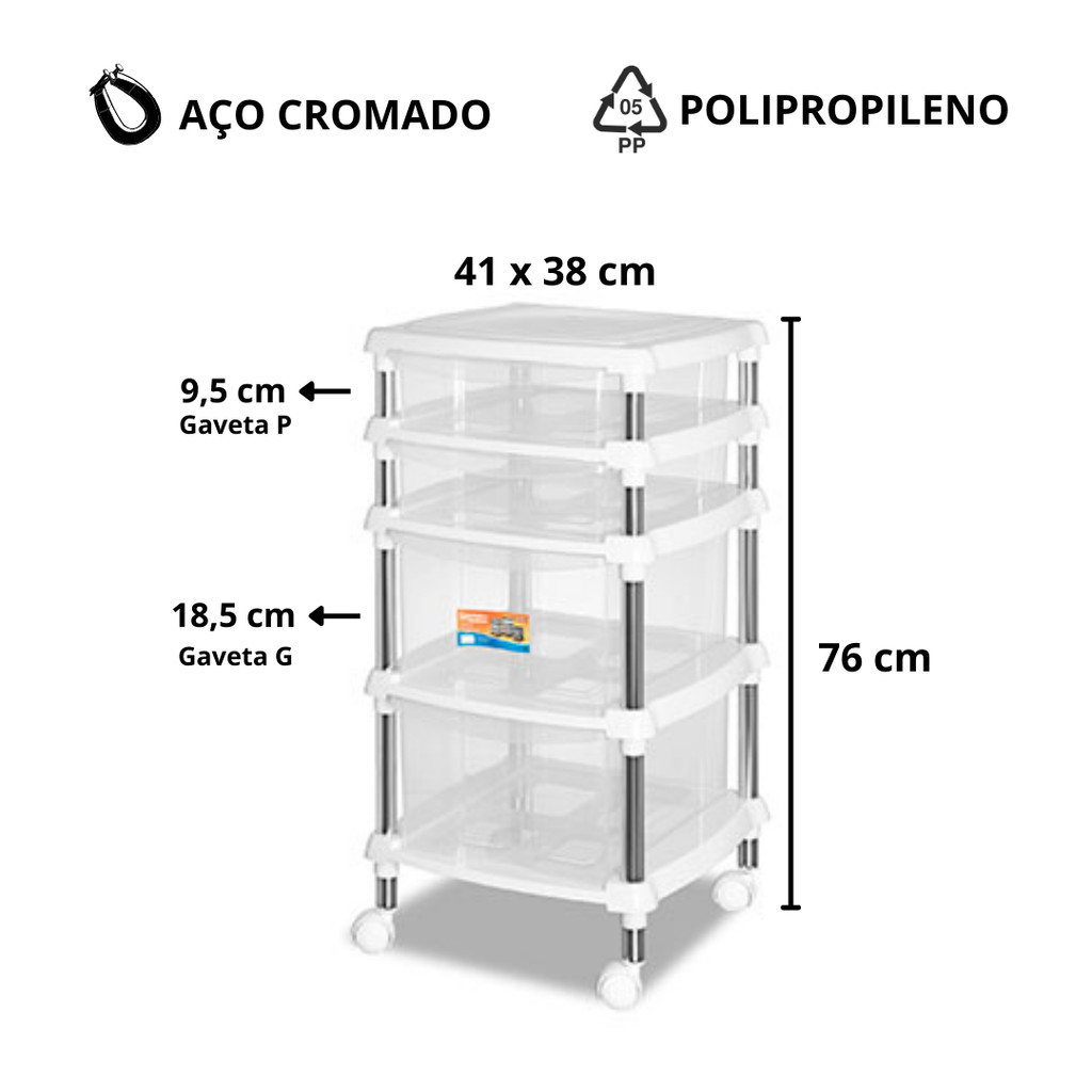 Gaveteiro Com 4 Gavetas Com Rodinhas Niquelart - Armarinho Multiuso Organizador P-Quarto Brinquedos Escritório