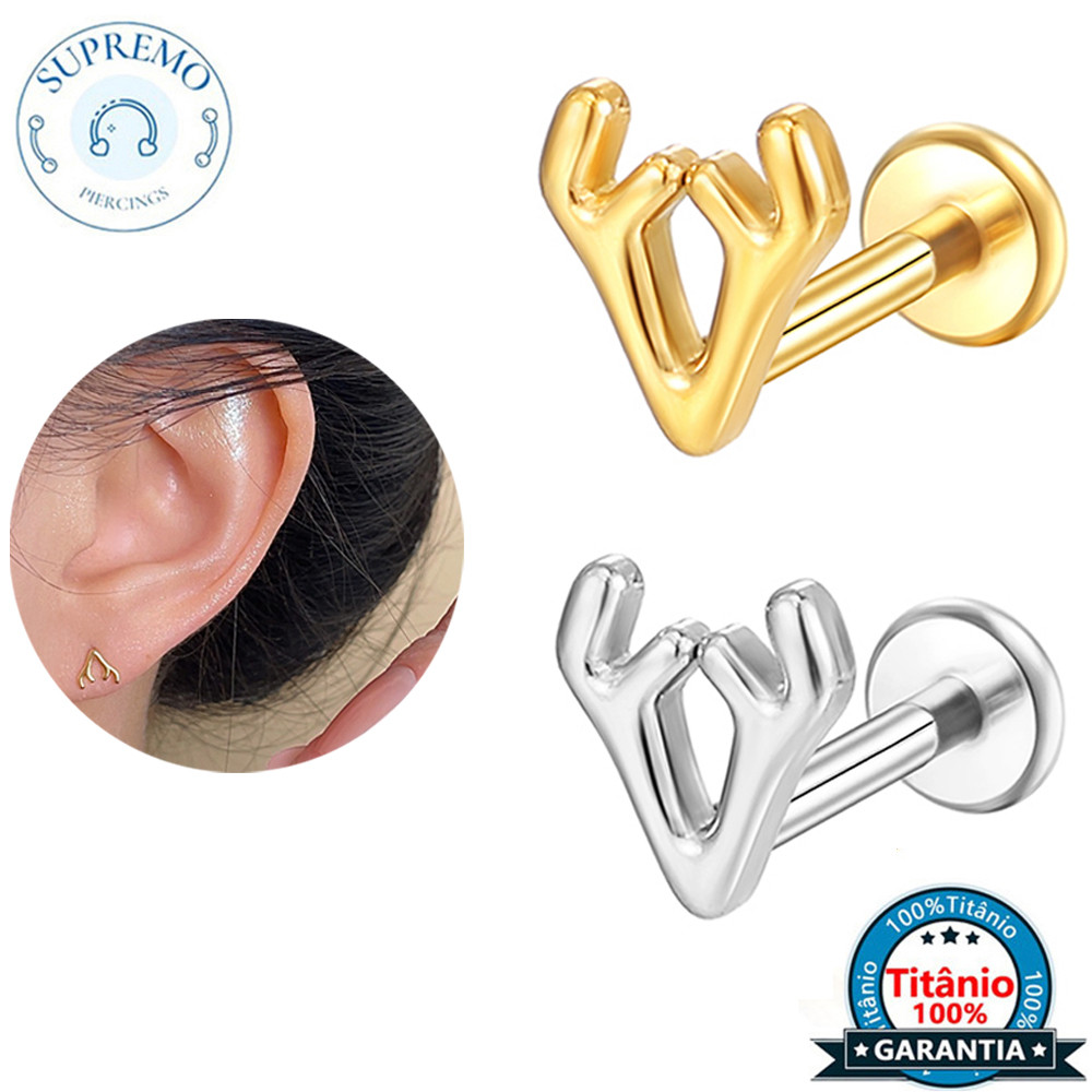 Piercing Helix Tragus Conch Boca-Medusa Brincos Aço Cirúrgico Chifre De Alce Labret 1,2x8