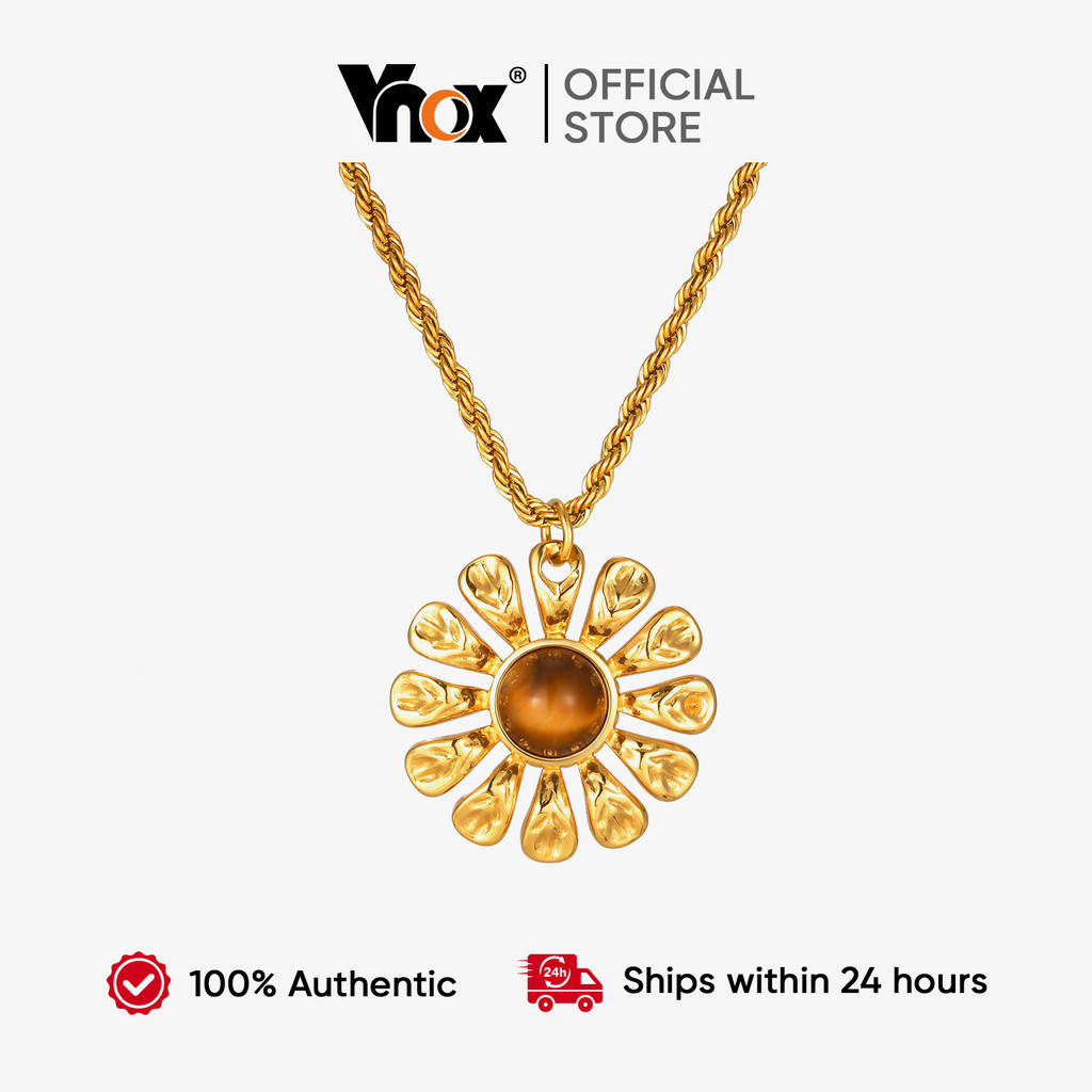 Colar Com Pingente De Pedra Natural De Flor Vnox Para Mulheres E Meninas , Joia Pedras Preciosas De Aço Inoxidável Em Ou