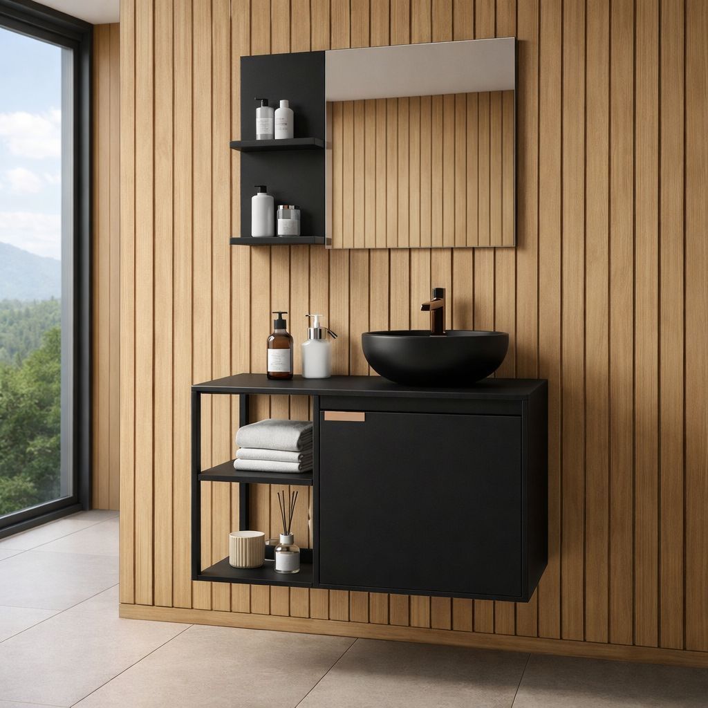 Combo Completo Gabinete de Banheiro Moderno com Cuba + Espelho Espelheira
