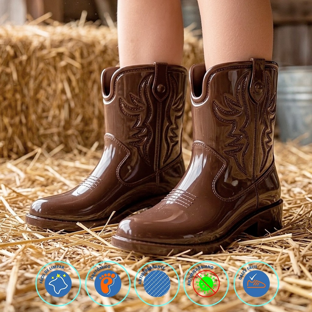 Bota Botina Country Passeio Menina Feminino Infantil Impermeável Macio Leve Confortável Moda Criança