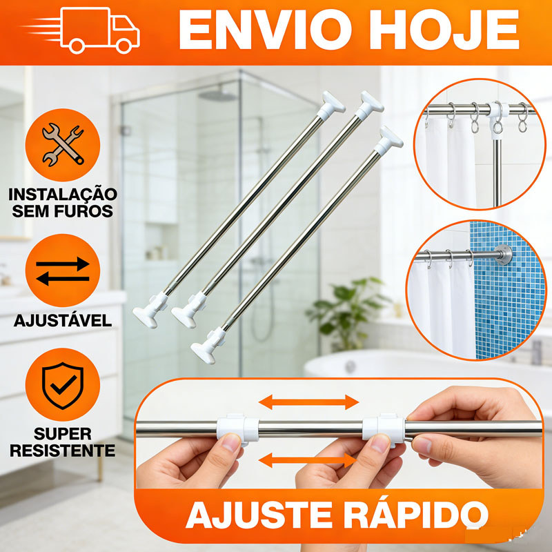 varão de cortina Ajustável 70cm até 1,6mt Bastão Extensivel Box Banheiro Suporte Extensor